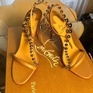 Christian Louboutin Tan Sandals with Silver Accents